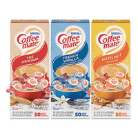 Coffee mate® Liquid Coffee Creamer, French Vanilla/Hazelnut/Original, 0.38 oz Mini Cups, 150 Cups/Carton Coffee Creamers - Office Ready