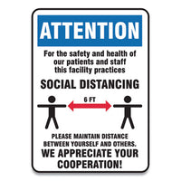 Accuform® Social Distance Signs, Wall, 7 x 10, Patients and Staff Social Distancing, Humans/Arrows, Blue/White, 10/Pack Signs & Sign Holders-Social Distancing - Office Ready