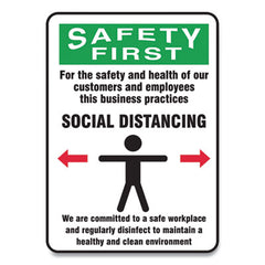 Accuform® Social Distance Signs, Wall, 7 x 10, Customers and Employees Distancing Clean Environment, Humans/Arrows, Green/White, 10/PK