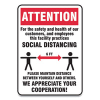 Accuform® Social Distance Signs, Wall, 7 x 10, Customers and Employees Distancing, Humans/Arrows, Red/White, 10/Pack Signs & Sign Holders-Social Distancing - Office Ready
