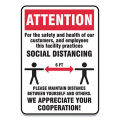 Accuform® Social Distance Signs, Wall, 7 x 10, Customers and Employees Distancing, Humans/Arrows, Red/White, 10/Pack