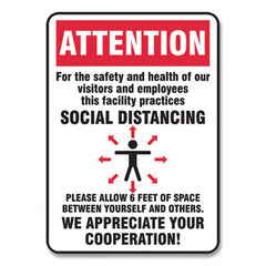 Accuform® Social Distance Signs, Wall, 7 x 10, Visitors and Employees Distancing, Humans/Arrows, Red/White, 10/Pack