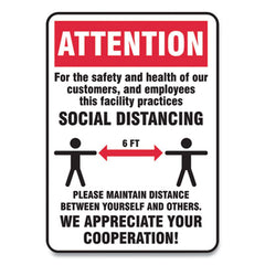 Accuform® Social Distance Signs, Wall, 10 x 14, Customers and Employees Distancing, Humans/Arrows, Red/White, 10/Pack