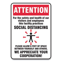 Accuform® Social Distance Signs, Wall, 10 x 14, Visitors and Employees Distancing, Humans/Arrows, Red/White, 10/Pack Signs & Sign Holders-Social Distancing - Office Ready