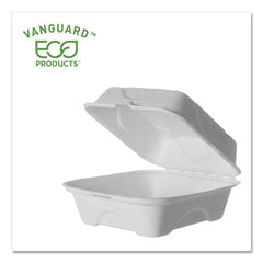 Eco-Products® Vanguard Renewable and Compostable Sugarcane Clamshells, 6 x 6 x 3, White, 500/Carton