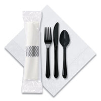 Hoffmaster® CaterWrap® Cater to Go Express Cutlery Kit, Fork/Knife/Spoon/Napkin, Black, 100/Carton Utensils-Disposable Dining Utensil Combo - Office Ready