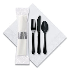 Hoffmaster® CaterWrap® Cater to Go Express Cutlery Kit, Fork/Knife/Spoon/Napkin, Black, 100/Carton