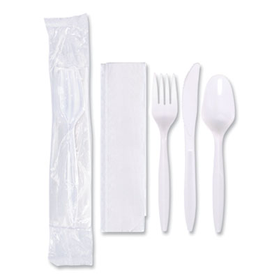Hoffmaster® Economy Cutlery Kit, Fork/Knife/Spoon/Napkin, White, 250/Carton Disposable Dining Utensil Combos - Office Ready