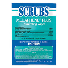 SCRUBS® MEDAPHENE® Plus Disinfecting Wipes, 1-Ply, 6 x 8, Citrus, White, Individual Foil Packets, 100/Carton