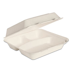 Dart® Bare® by Solo® Eco-Forward® Bagasse Hinged Lid Containers, 3-Compartment, 9.6 x 9.4 x 3.2, Ivory, 200/Carton