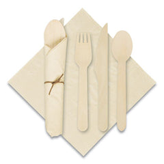 Hoffmaster® Pre-Rolled Caterwrap Kraft Napkins with Wood Cutlery, 6 x 12 Napkin;Fork;Knife;Spoon, 7" to 9", Kraft, 100/Carton
