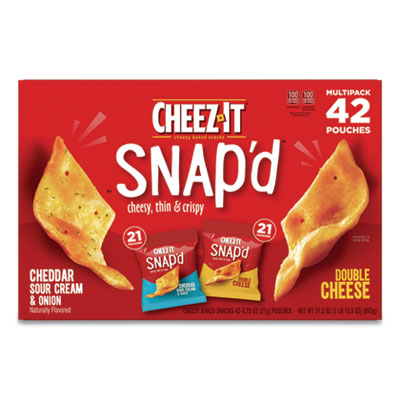 Cheez-it® Snap'd™ Crackers Variety Pack, Cheddar Sour Cream and Onion; Double Cheese, 0.75 oz Bag, 42/Carton Food-Crackers - Office Ready