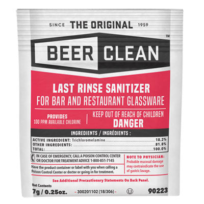 Diversey™ Beer Clean® Last Rinse Sanitizer, Powder, 0.25 oz Packet, 100/Carton Dish/Glass Sanitizers - Office Ready