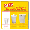 Glad® OdorShield® Quick-Tie® Small Trash Bags, 4 gal, 0.5 mil, 8" x 18", White, 26 Bags/Box, 6 Boxes/Carton Tall Kitchen, Lawn & Leaf Bags - Office Ready