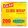 Glad® ClingWrap Plastic Wrap, 200 Square Foot Roll, Clear, 12 Rolls/Carton Food Wrap-Plastic Wrap - Office Ready