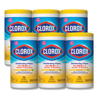 Clorox® Disinfecting Wipes, 1-Ply, 7 x 7.75, Crisp Lemon, White, 75/Canister, 6 Canisters/Carton Cleaner/Detergent Wet Wipes - Office Ready