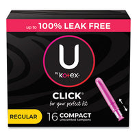 Kotex® U by Kotex® Click Compact Tampons, Regular, 16/Pack, 8 Packs/Carton Tampons - Office Ready