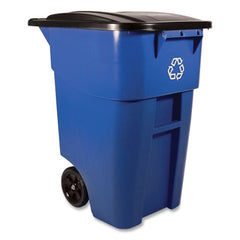 Rubbermaid® Commercial Square Brute® Recycling Rollout Container, 50 gal, Plastic, Blue