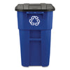 Rubbermaid® Commercial Square Brute® Recycling Rollout Container, 50 gal, Plastic, Blue Outdoor Recycling Bins - Office Ready