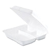 Dart® Foam Hinged Lid Containers, 3-Compartment, 9.25 x 9.5 x 3, White, 200/Carton Food Containers-Takeout Clamshell, Foam - Office Ready