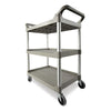 Rubbermaid® Commercial Three-Shelf Service Cart, Three-Shelf, 18.63w x 33.63d x 37.75h, Platinum Carts & Stands-Food Service Cart - Office Ready