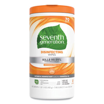 Seventh Generation® Botanical Disinfecting Wipes, 7 x 8, Lemongrass Citrus, 70 Count, 6/Carton Cleaner/Detergent Wet Wipes - Office Ready