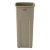 Rubbermaid® Commercial Untouchable® Square Waste Receptacle, 23 gal, Plastic, Beige Indoor Recycling Bins - Office Ready