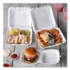 Pactiv Evergreen Foam Hinged Lid Containers, Dual Tab Lock, 3-Compartment, 8.42 x 8.15 x 3, White, 150/Carton Food Containers-Takeout Clamshell, Foam - Office Ready