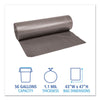 Boardwalk® Linear Low Density Can Liners, 56 gal, 1.1 mil, 43" x 47", Gray, 20 Bags/Roll, 5 Rolls/Carton Low-Density Waste Can Liners - Office Ready