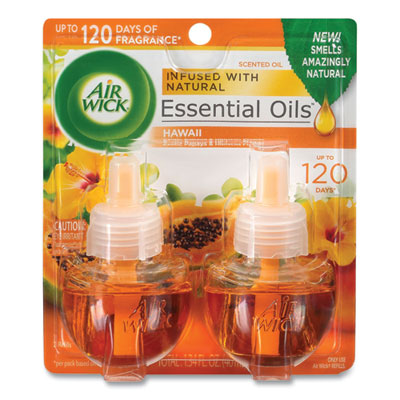 Air Wick® Scented Oil Refill, Hawai'i Exotic Papaya/Hibiscus Flower, 0.67 oz, 6/Carton Air Fresheners/Odor Eliminators-Scented Oil - Office Ready