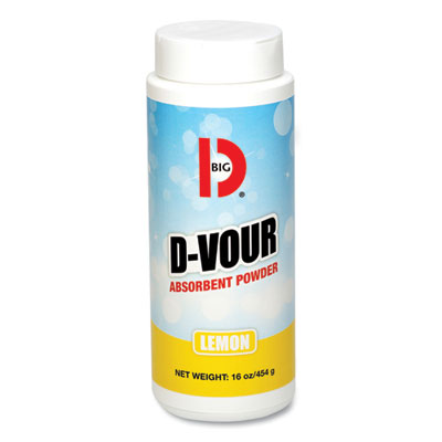Big D Industries D-Vour Absorbent Powder, Canister, Lemon, 16oz, 6/Carton Sorbents-Particulate/Powder - Office Ready