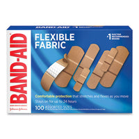 BAND-AID® Flexible Fabric Adhesive Bandages, Assorted, 100/Box Bandages-Fabric Self-Adhesive Strip - Office Ready