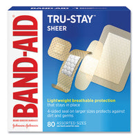 BAND-AID® Tru-Stay Sheer Strips Adhesive Bandages, Assorted, 80/Box Bandages-Fabric Self-Adhesive Strip - Office Ready