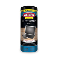 WEIMAN® E-tronic Wipes, 7 x 8, White, 30/Canister, 4/Carton Towels & Wipes-Cleaner/Detergent Wet Wipe - Office Ready