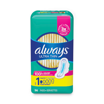 Always® Ultra Thin Pads with Wings, Regular, 36/Pack, 6 Packs/Carton Feminine Products Pads - Office Ready