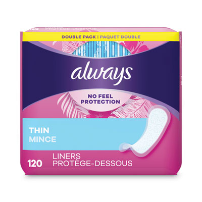 Always® Thin Daily Panty Liners, Regular, 120/Pack, 6 Packs/Carton Feminine Products-Panty Liner - Office Ready