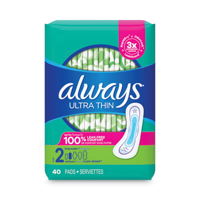 Always® Ultra Thin Pads, Super Long 10 Hour, 40/Pack, 6 Packs/Carton –  Office Ready