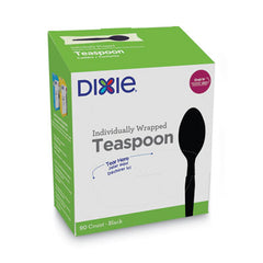 Dixie® Grab’N Go® Wrapped Cutlery, Teaspoons, Black, 90/Box, 6 Box/Carton