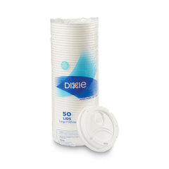 Dixie® Drink-Thru Lid, Fits 10 oz to 16 oz PerfecTouch; 12 oz to 20 oz WiseSize Cup, White, 50/Pack