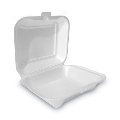 Plastifar Foam Hinged Lid Containers, Secure One Tab Latch, Poly Bag, 7.81 x 8.75 x 3.38, White, 100/Sleeve, 2 Sleeves/Bag, 1 Bag/Pack Takeout Food Containers - Office Ready