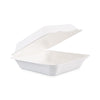 Boardwalk® Bagasse Food Containers, Hinged-Lid, 1-Compartment 9 x 9 x 3.19, White, 100/Sleeve, 2 Sleeves/Carton Food Containers-Takeout Clamshell, Bagasse - Office Ready