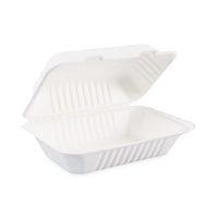 Boardwalk® Bagasse Food Containers, Hinged-Lid, 1-Compartment 9 x 6 x 3.19, White, 125/Sleeve, 2 Sleeves/Carton Food Containers-Takeout Clamshell, Bagasse - Office Ready