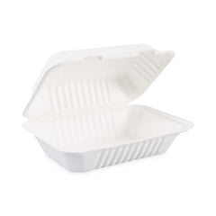 Boardwalk® Bagasse Food Containers, Hinged-Lid, 1-Compartment 9 x 6 x 3.19, White, 125/Sleeve, 2 Sleeves/Carton