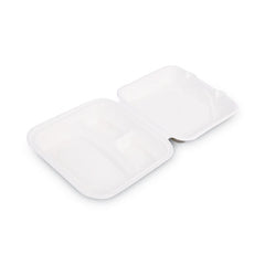 Eco-Products® Bagasse Hinged Clamshell Containers, 3-Compartment, 9 x 9 x 3, White, 50/Pack, 4 Packs/Carton