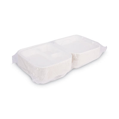 3 Compartment 9 Takeout Bagasse Container With Hinged Lid
