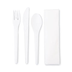 Eco-Products® Plantware® Compostable Cutlery, Knife/Fork/Spoon/Napkin, 6", Pearl White, 250 Kits/Carton