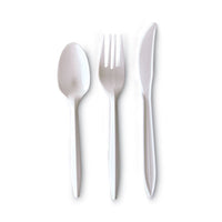 Boardwalk® Three-Piece Cutlery Kit, Fork/Knife/Teaspoon, Polypropylene, White, 250/Carton Utensils-Disposable Dining Utensil Combo - Office Ready
