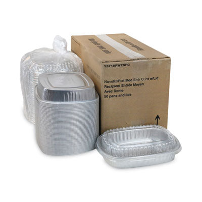 Pactiv Classic Carry-Out Container, 46 oz, 9.75 x 7.75 x 1.75, Silver, Aluminum, 50/Carton