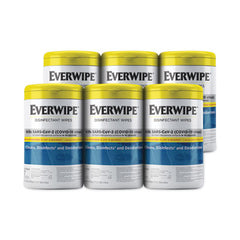 Everwipe™ Disinfectant Wipes, 1-Ply, 7 x 7, Lemon, White, 75/Canister, 6 Canisters/Carton