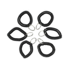 Universal® Wrist Coil Plus Key Ring, Plastic, Black, 6/Pack